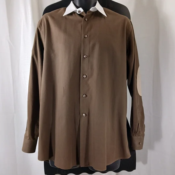 PAUL FREDRICK Cotton & Cashmere "Flannel" Button Down Shirt Elbow Patches EUC - Picture 1 of 9